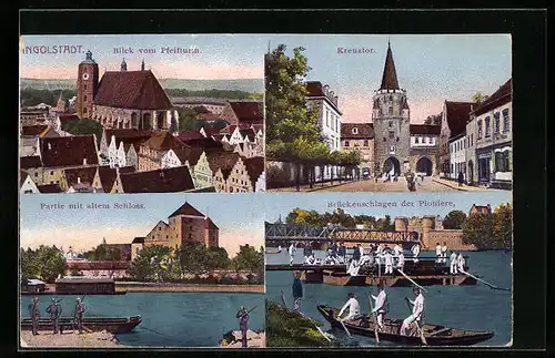 AK Ingolstadt, Blick vom Pfeifturm, Kreuztor, Partie mit altem Schloss