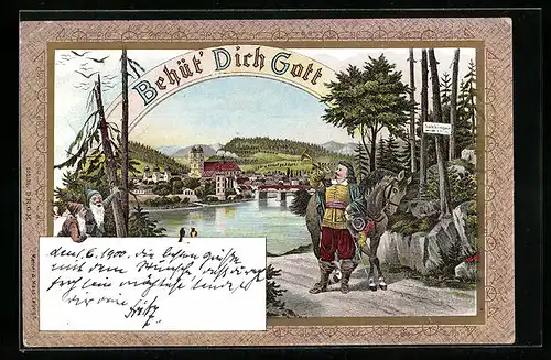 AK Trompeter von Säckingen mit Pferd vor der Stadt, Behüt Dich Gott!