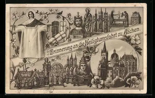 Künstler-AK Aachen, Heiligtumsfahrt, Kirche, Hemd Jesu