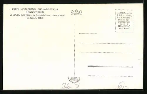 AK Budapest, Le XXXIV-ème Congrès Eucharistique International 1938, Dampfer in Fahrt bei Nacht