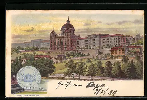 Lithographie Bern, Eidgenössisches Sängerfest 1899, Festhalle