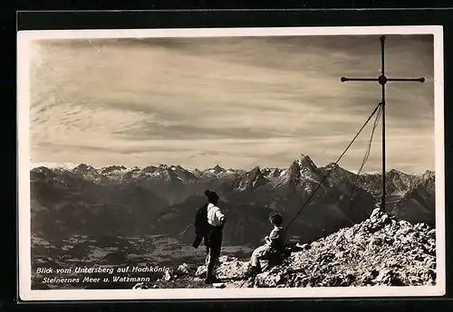 AK Blick vom Untersberg mit Gipfelkreuz auf Hochkönig, Steinernes Meer und Watzmann