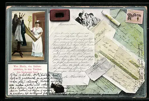 AK Was Marie, das Stubenmädchen, in den Taschen des Studenten fand, Dienstmädchen