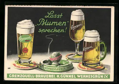 AK Brauerei-Werbung der Grenzquell-Brauerei H. Günnel aus Wernesgrün