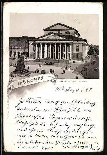 Vorläufer-Lithographie München, Hof- und Nationaltheater 1895