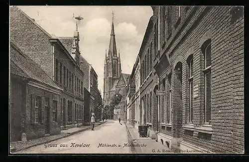 AK Kevelaer, Mühlenstrasse und Marienkirche