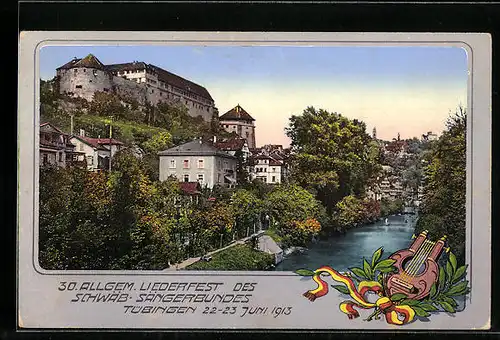 AK Tübingen, 30. Allgemeines Liederfest des schwäbischen Sängerbundes 1913, Uferpartie