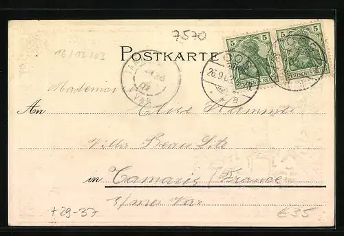 Passepartout-Lithographie Baden-Baden, Totalansicht, Wappen