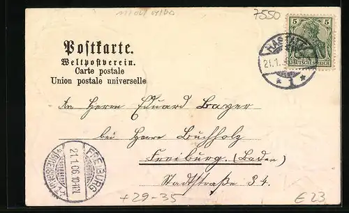 Passepartout-Lithographie Rastatt, Schloss, Kaiserstrasse mit Stadtkirche und Rathaus im Kleeblatt