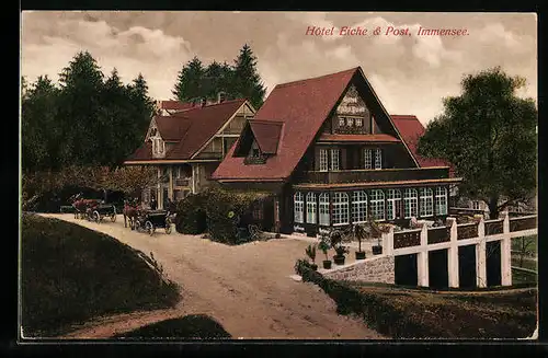 AK Immensee, Hotel Eiche & Post mit Strassenpartie