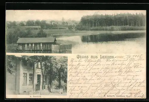 AK Leezen, Geschäft von A. Homfeldt, Uferpartie