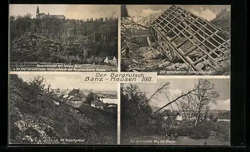 AK Banz-Hausen, Bergrutsch 1911, Gesamtansicht mit Schloss Banz, Unwetter, Verschüttetes Gebäude