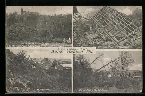 AK Banz-Hausen, Bergrutsch 1911, verschüttete Nebengebäude der Porzellanfabrik