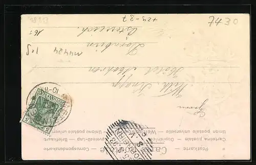 Passepartout-Lithographie Metzingen, Totalansicht, Wappen