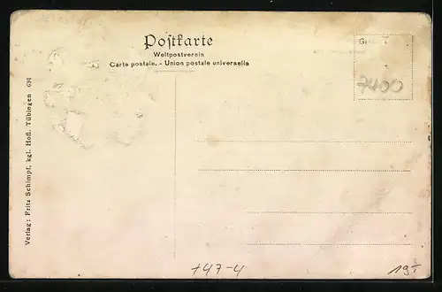 AK Tübingen, Guestfalen-Verbindungshaus, Strassenansicht, Wappen