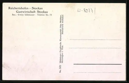 AK Reichertshofen, Gasthaus Stockau v. Simon Schönauer mit Strasse und Garten