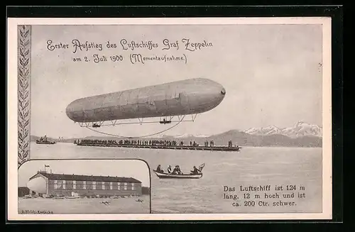 AK Luftschiffhalle, Erster Aufstieg des Luftschiffes Graf Zeppelin 1900