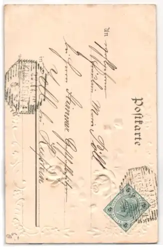 Stoff-Präge-AK Blühende Rosen aus echtem Stoff