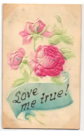 Präge-Airbrush-AK Love me true!, Rote Rosen