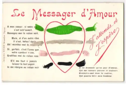 AK Le Messager d`Amour, Bedeutung farbiger Bänder in der Liebe