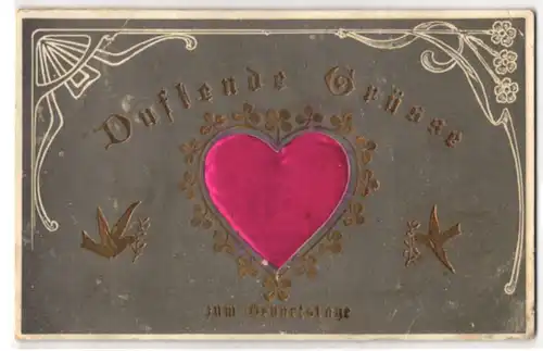 AK Duftende Grüsse zum Geburtstag, Herz aus Stoff