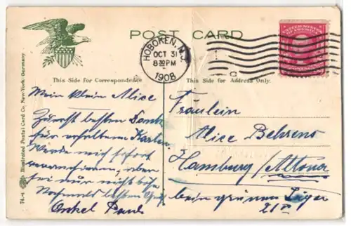 Präge-AK Segelschiff mit Segeln aus echtem Stoff