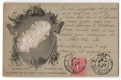 AK Namenstagsgruss Adrienne aus Spitze