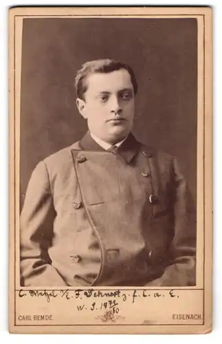 Fotografie Carl Remde, Eisenach, Jäger C. Wetzel in Uniform, 1880