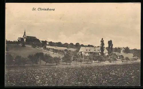 AK St. Chrischona, Ortspartie mit Kirche