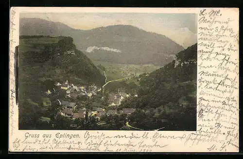 AK Eptingen, Ortsansicht aus der Vogelschau mit Gebirge