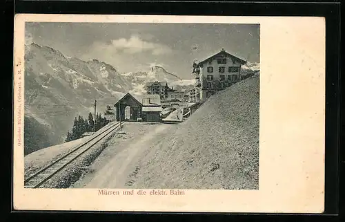 AK Mürren, Strassenpartie mit Schienen der elektrischen Bahn