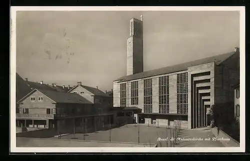 AK Basel, St. Antoniuskirche mit Pfarrhaus