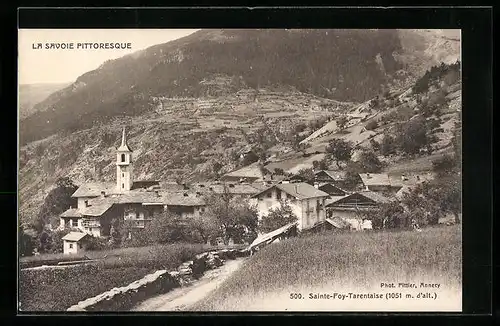 AK Sainte-Foy-Tarentaise, Ortspartie aus der Vogelschau