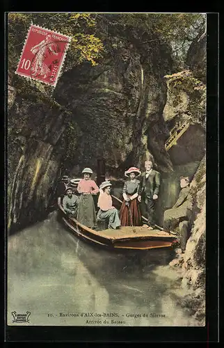 AK Aix-les-Bains, Gorges du Sierroz, Arrivée du Bateau