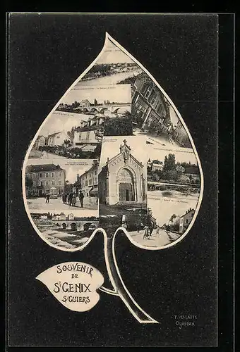 AK St. Genix sur Guiers, Eglise, pont, Radfahrer, Blatt