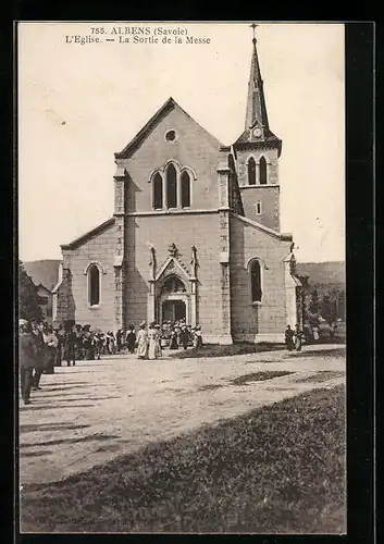 AK Albens, L`Eglise, La Sortie de la Messe