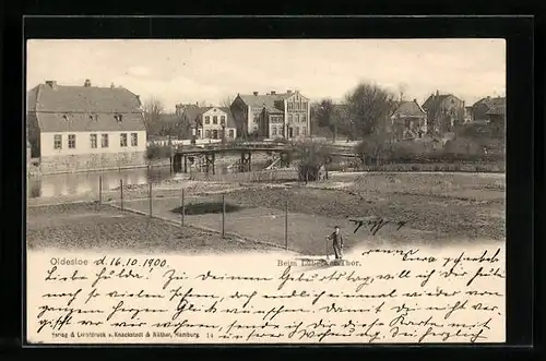 AK Oldesloe, Ortspartie beim Lübecker Thor, mit Brücke