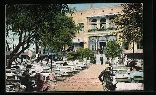 AK Berlin-Moabit, Gasthaus Spreezelt Falcke & Ospalski / vorm. Kistenmacher, Richard-Wagner-Strasse 10, Gartenansicht