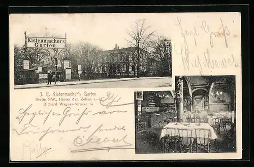 AK Berlin-Moabit, Gasthaus Kistenmachers Garten, Richard-Wagner-Strasse 10, Strassen- und Innenansicht