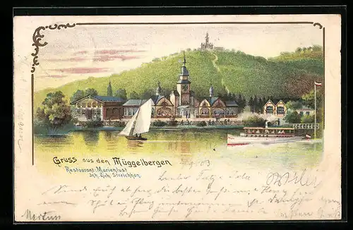 Lithographie Berlin-Köpenick, Restaurant Marienlust in den Müggelbergen am Teufelssee