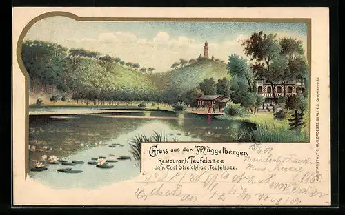Lithographie Berlin-Köpenick, Restaurant Teufelssee Carl Streichhan am Teufelssee