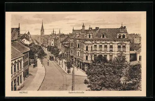 AK Herne, Bahnhofstrasse mit Kirche aus der Vogelschau