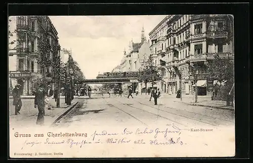 AK Berlin-Charlottenburg, Kant-Strasse mit Passanten und Hochbahn