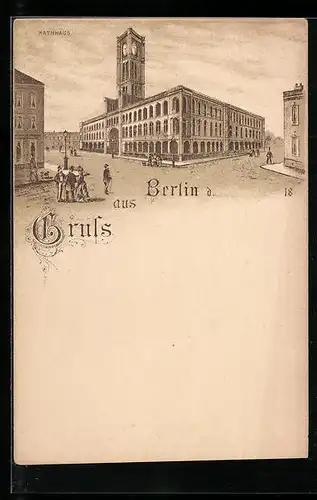 Lithographie Berlin, Ortspartie am Rathhaus, Königstrasse