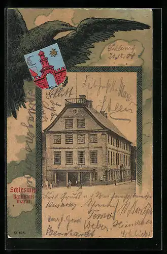 Passepartout-AK Schleswig, Rathaus-Markt, Rahmen mit Adler und Wappen
