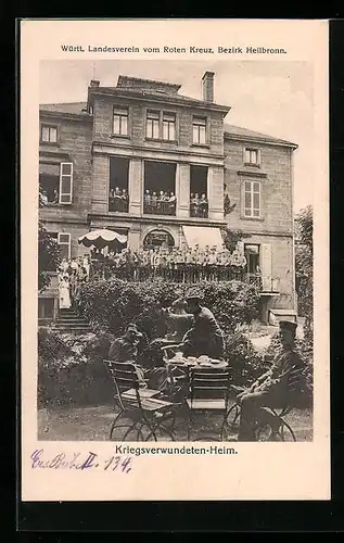 AK Heilbronn, Kriegsverwundeten-Heim mit Patienten, Gartenansicht