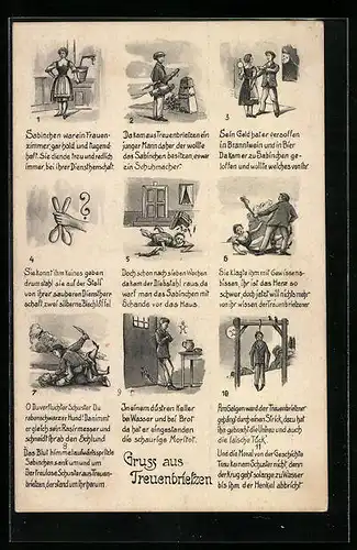 Künstler-AK Treuenbrietzen, Der Sabinchenmord, Bildergeschichte