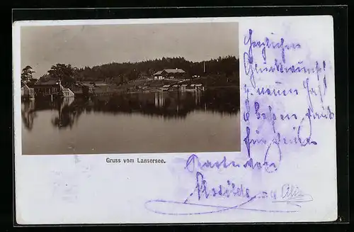 Foto-AK Fritz Gratl: Lansersee, Uferpartie mit Gebäuden