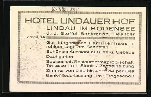 AK Lindau /Bodensee, Hotel Lindauer Hof, Aussicht vom Dachgarten, Hafenpartie