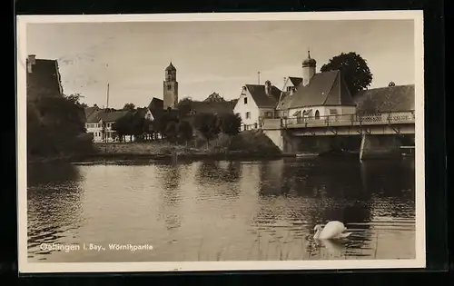 AK Oettingen i. Bay., Wörnitzpartie mit Brücke